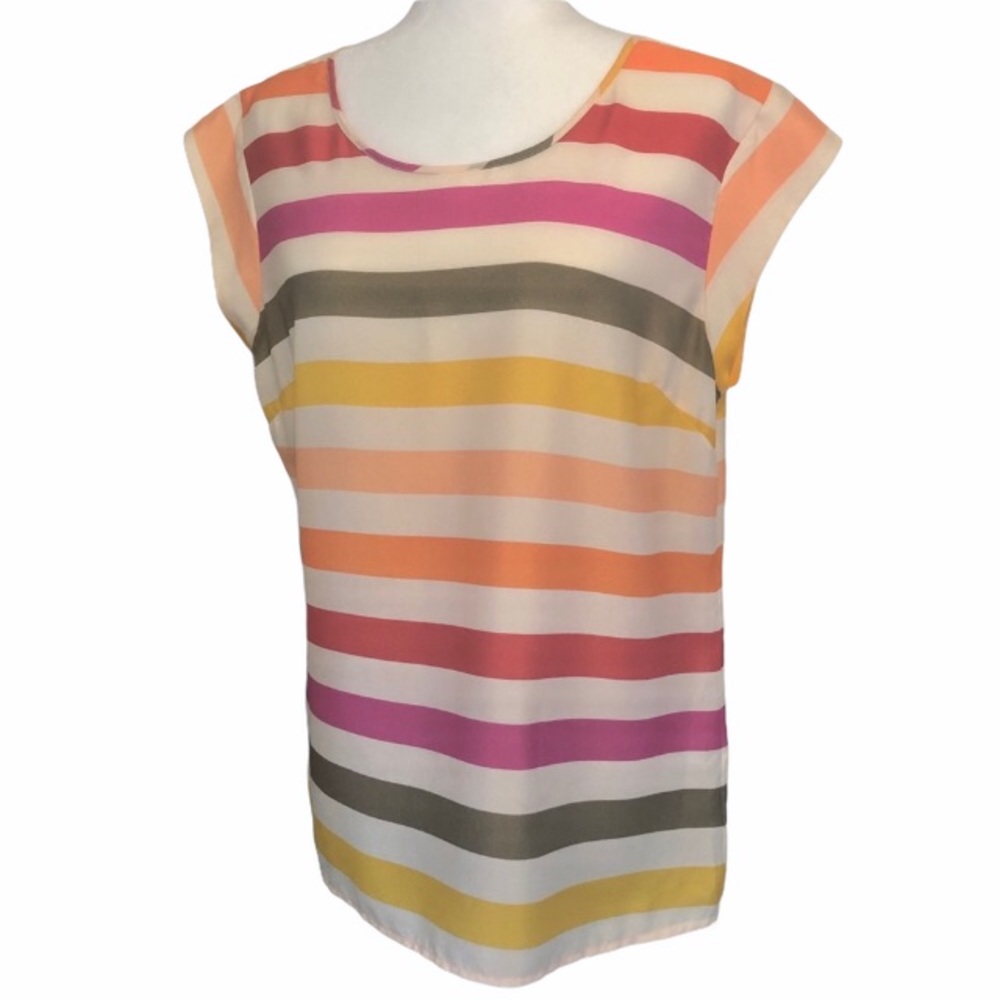 THE LIMITED Rainbow Striped Cap Sleeve Blouse Sz L